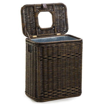 Drop-In Rectangular Wicker Trash Basket with Metal Liner